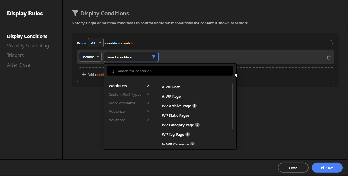 Display conditions 