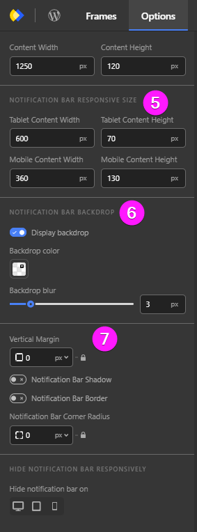 General settings for notification bars