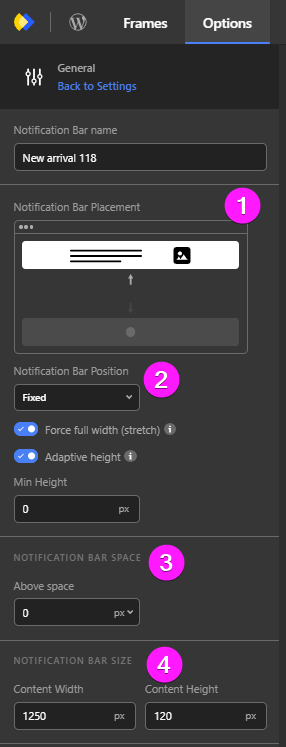 General Settings for notification bars