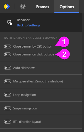 Behavior settings for notification bars