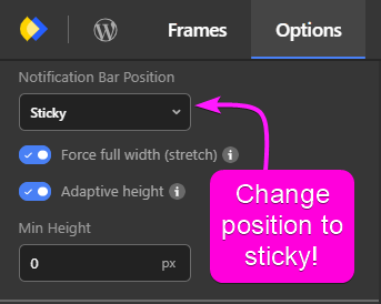 Sticky options for notification bar