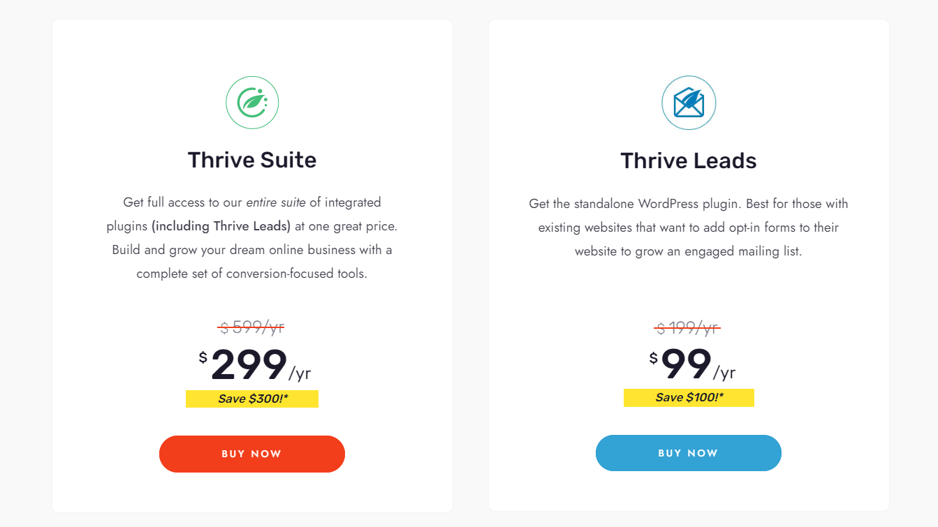 Thrive Leads prices compared to optinmonster prices