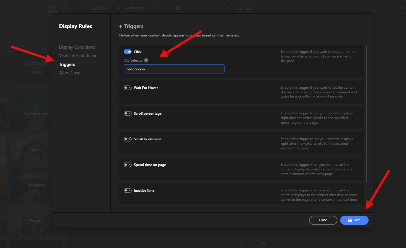 Enable the Click Trigger