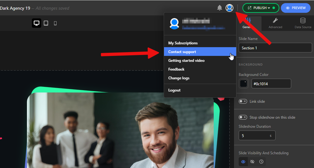 Contact Support Inside Depicter