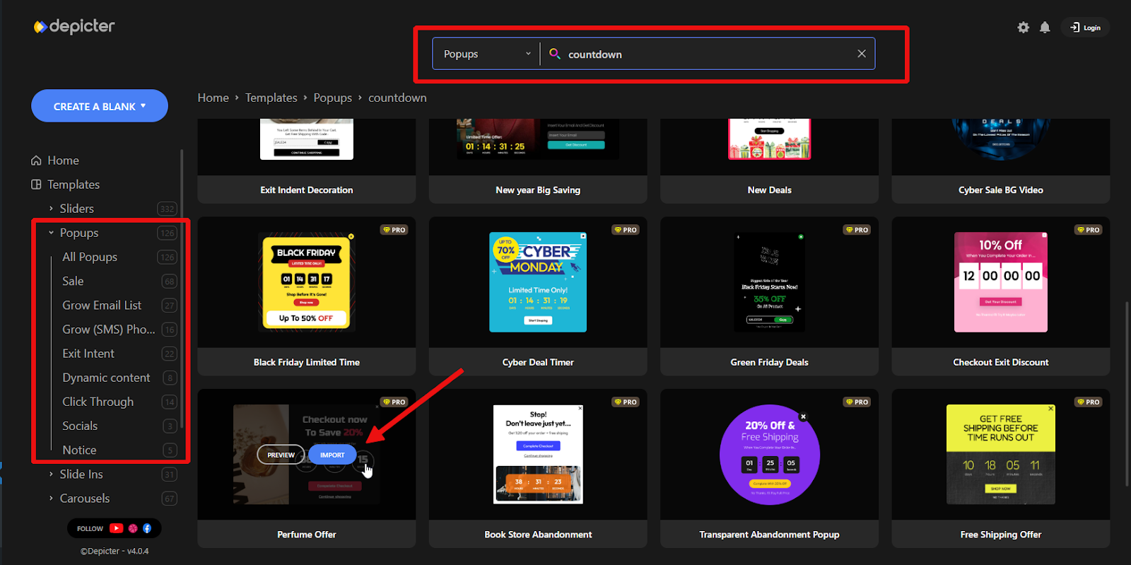 Importing a Popup Template
