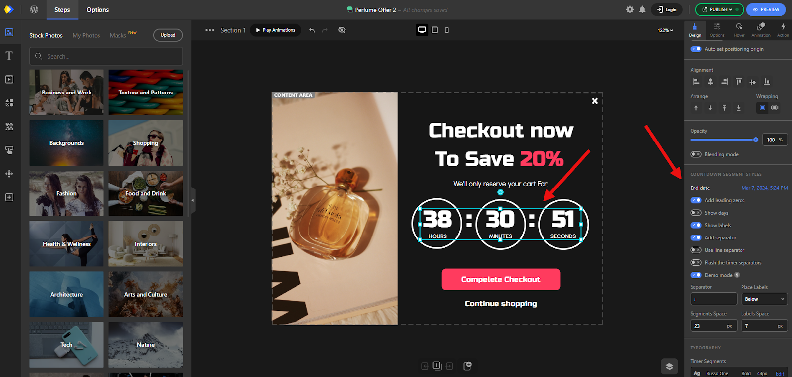 Customizing the limited-time offer Popup