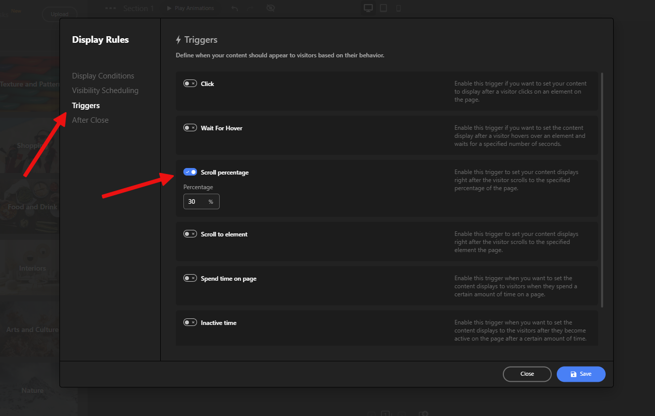 Enabling the scroll popup