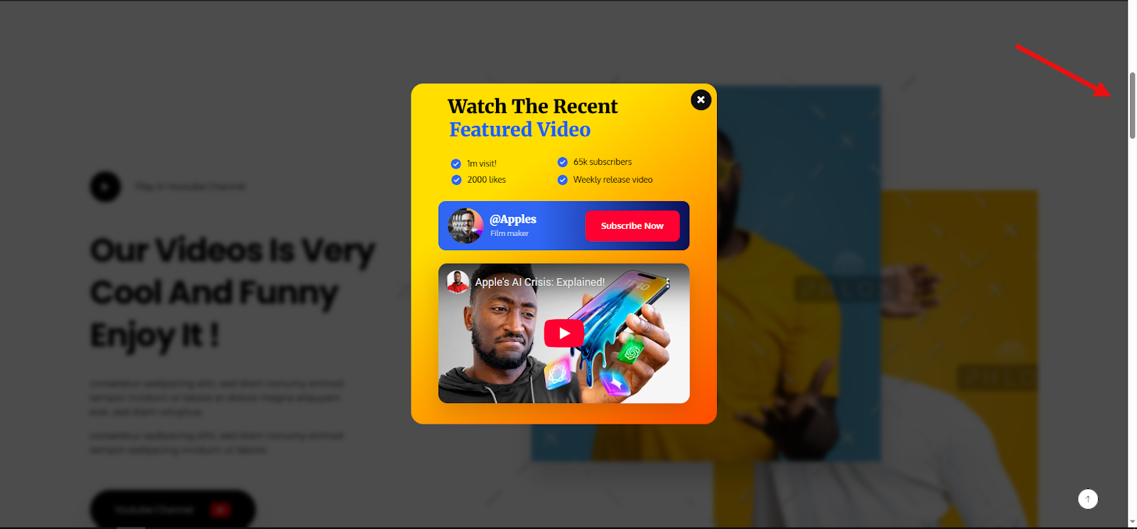 YouTube Popup displaying on website