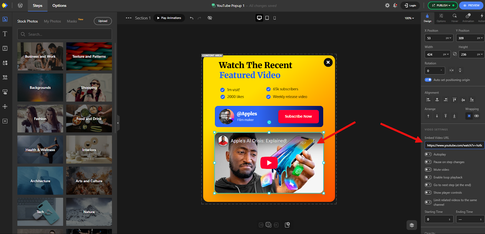 Customizing the Popup