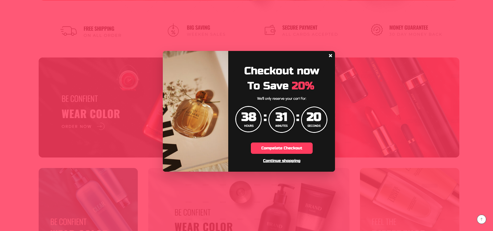 The limited-time offer popup displaying on the website