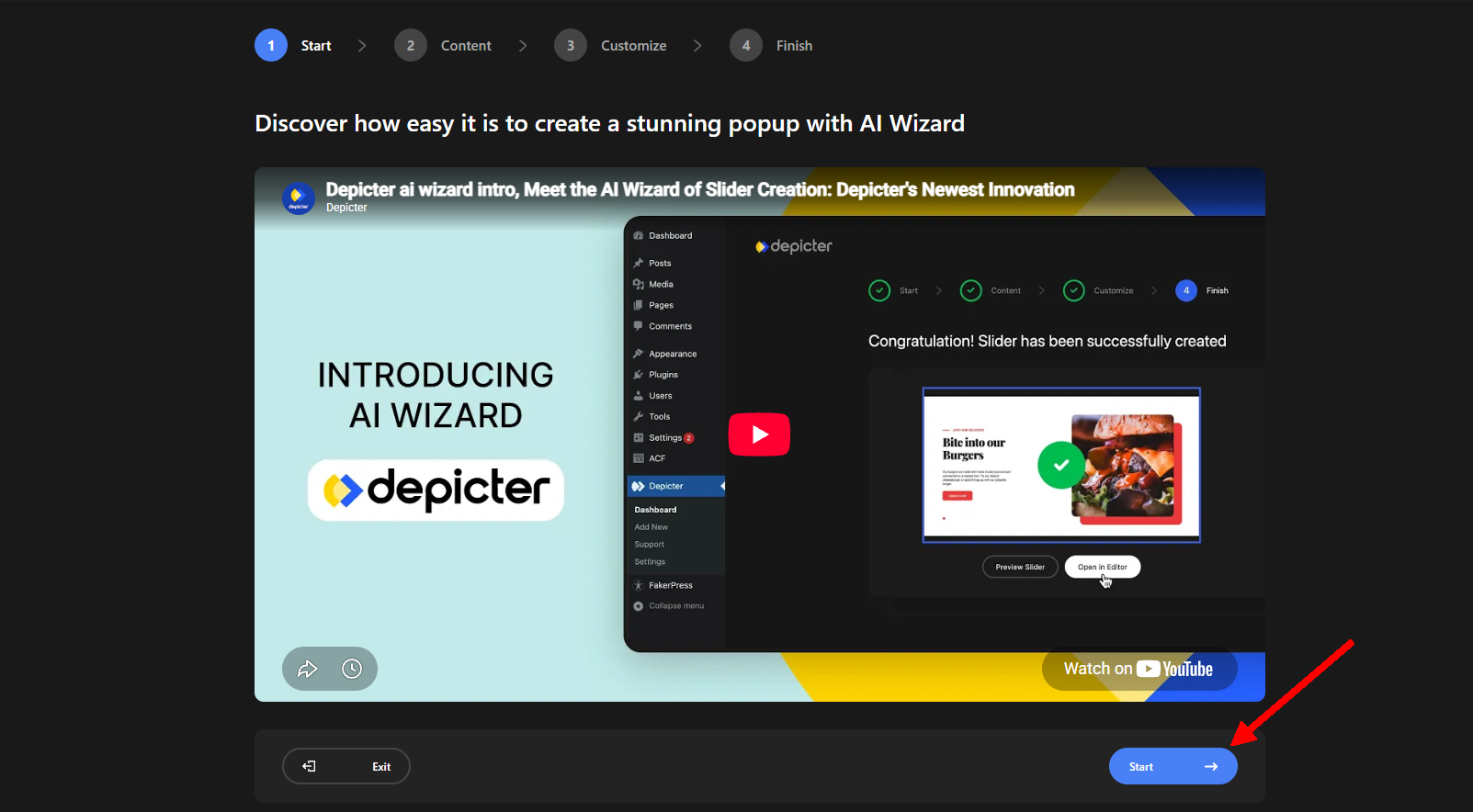 AI Popup wizard welcome step