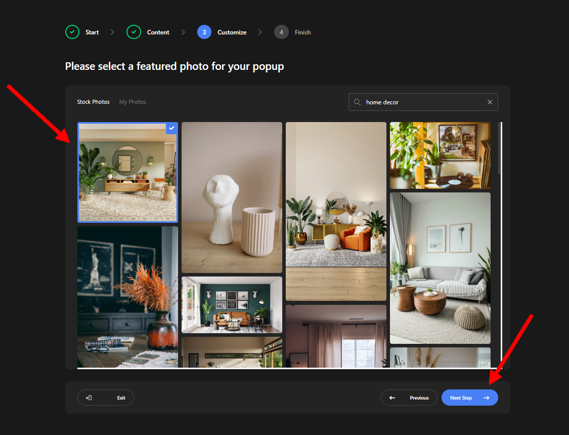 Choosing the popup image