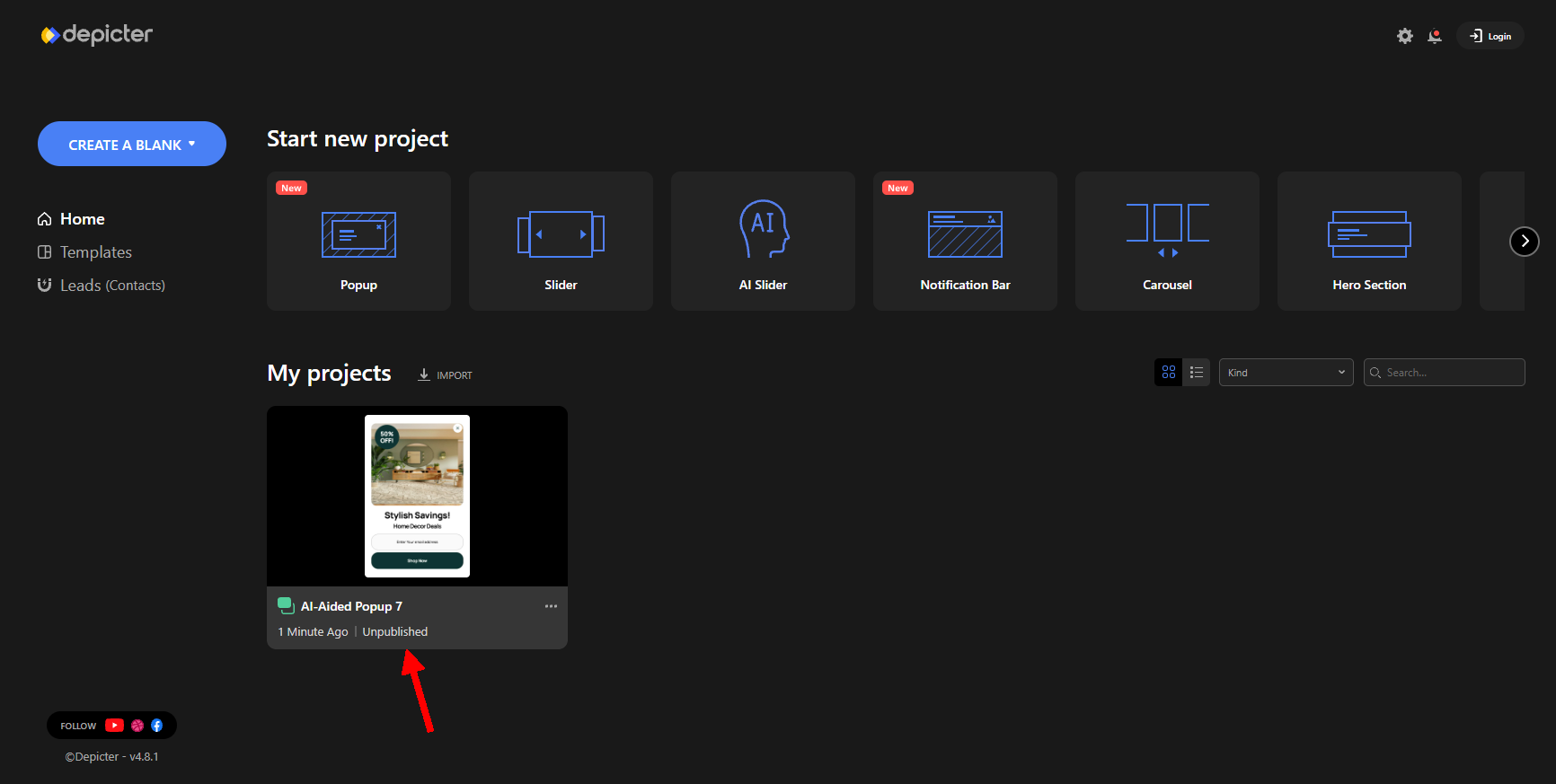 Depicter dashboard