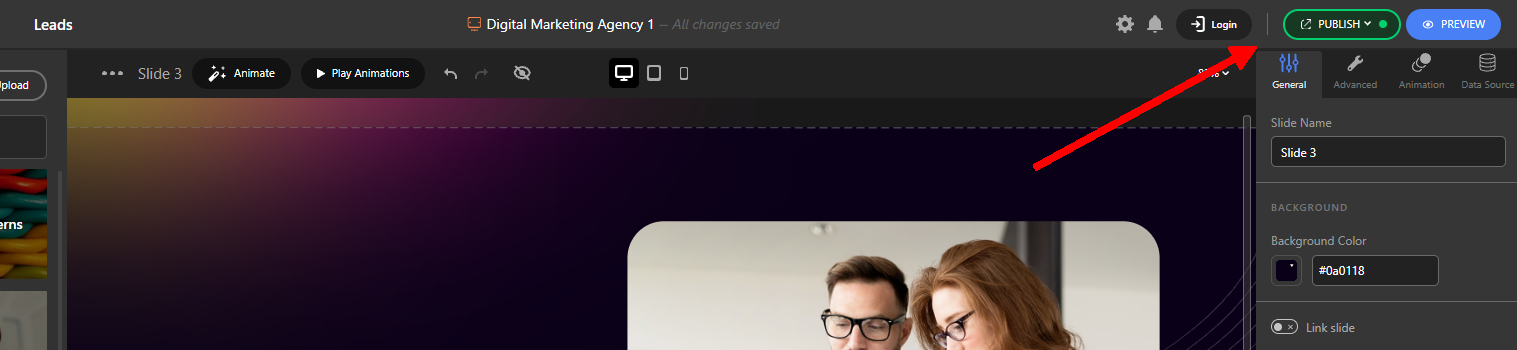 Publish button