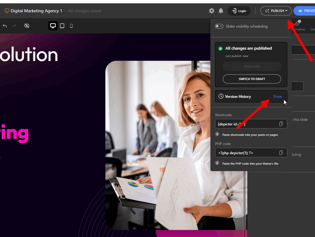 Version History button